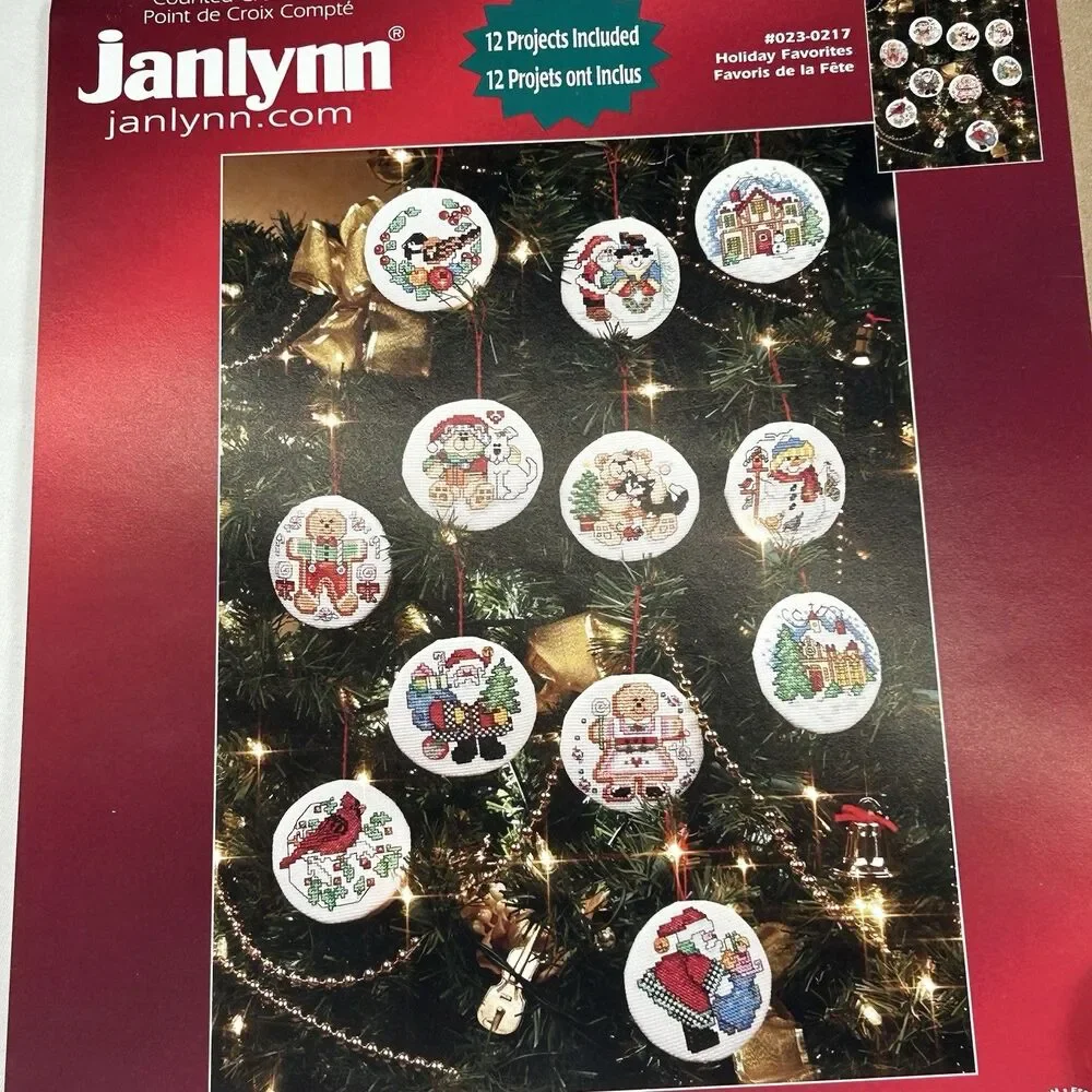 JANLYNN Counted Cross Stitch Ornament Kit 2004 Holiday Favorites #023-0217